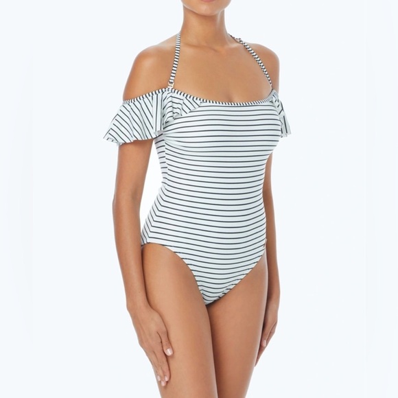 Vince Camuto Ruffle Off The Shoulder One Piece Swimsuit Size 6 - Picture 11 of 11